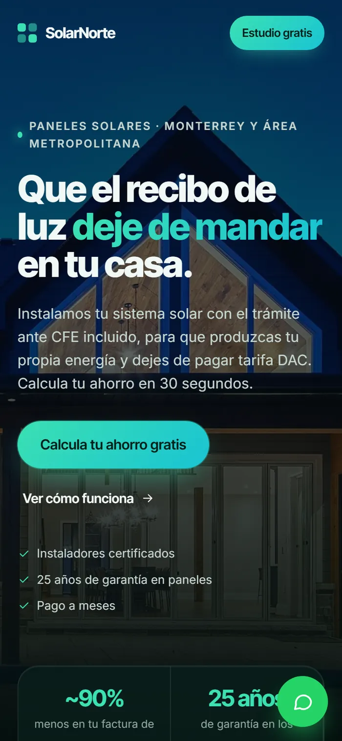 Portada de la página de prueba en celular